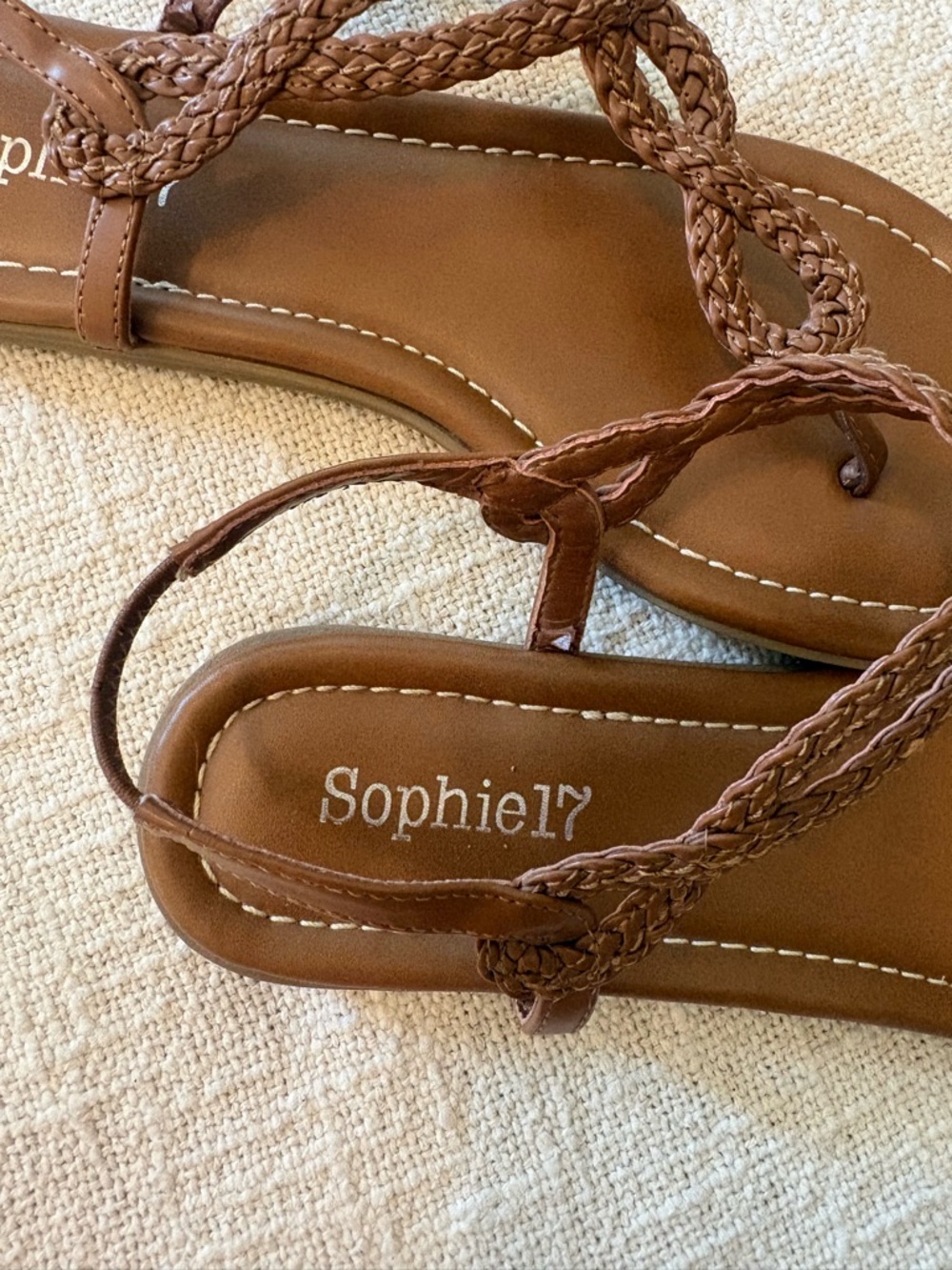 Sophie17 Braided T-Strap Sandals - Brown - Picture 2 of 4